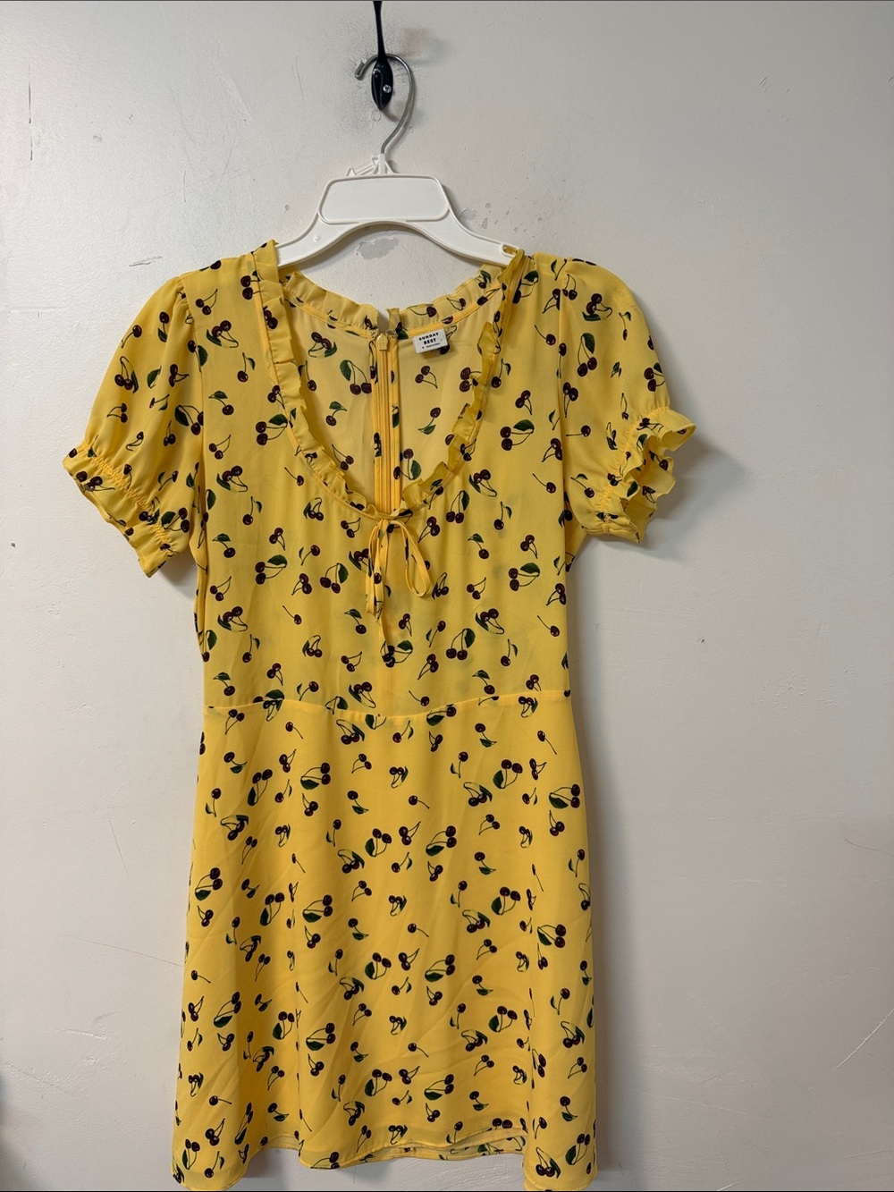 Sunday Best Yellow Cherry-Print Mini Dress